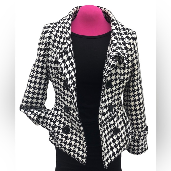Houndstooth Double Breasted Coat Sz S - Picture 3 of 8